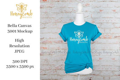 Aqua Bella Canvas 3001 T-Shirt Mockup, Women's T-Shirt Mockup Mock Up Photo Honeycomb Mockups 