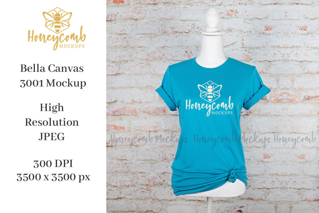 Aqua Bella Canvas 3001 T-Shirt Mockup, Women's T-Shirt Mockup Mock Up Photo Honeycomb Mockups 