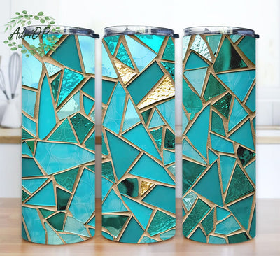 Aqua Sea Glass Mosaic Tiles 20oz Skinny Tumbler Png, Teal Tumbler, Seafoam Seaglass Tumbler, Sea Glass Mix Blue & Aqua Teal Glass Pieces Vase Fill Tumbler Sublimation BouDesign 