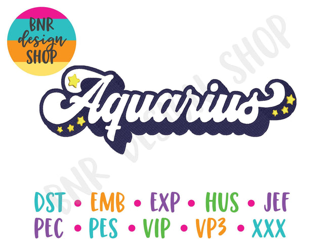 Aquarius Machine Embroidery Design, Horoscope Embroidery Embroidery/Applique DESIGNS BNRDesignShop 