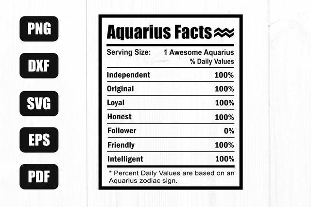 Aquarius Nutrition Facts Svg, Aquarius Zodiac Sign Nutrition Facts Svg, Aquarius Svg, Zodiac Svg SVG Litke Designs 