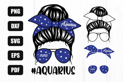 Aquarius Svg, Aquarius Zodiac Sign Svg, Messy Bun Svg, Mom Life Svg SVG Litke Designs 