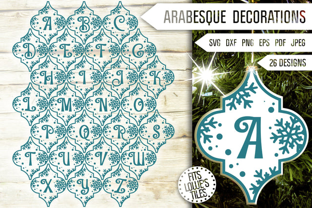 Arabesque Alphabet Christmas Ornament Svg Bundle. Alphabet Letters Svg. Arabesque Tile Svg. Lowe's Satori Tile Svg. Monogram Dxf, Eps, Png SVG Mint And Beer Creations 