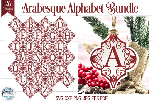 Arabesque Alphabet Christmas Ornament SVG Bundle SVG Wispy Willow Designs 