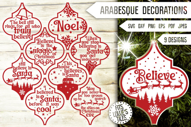 Arabesque Bauble Svg Bundle. Believe Svg. Arabesque Tile Ornament Svg. Christmas Decorations Svg. Lowe's Satori Tile Dxf Eps Png Pdf SVG Mint And Beer Creations 