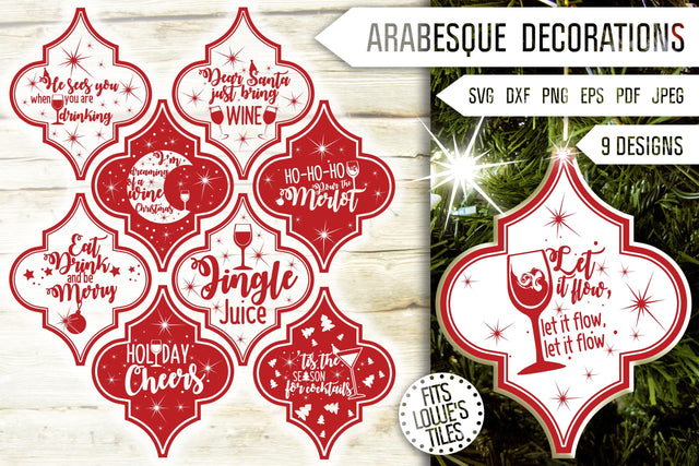 Arabesque Christmas Drinking Svg Bundle. Arabesque Tile Svg. Arabesque Svg. Arabesque Ornaments Svg. Lowe's Tile Svg. Xmas Wine and Beer Dxf, Eps, Png SVG Mint And Beer Creations 