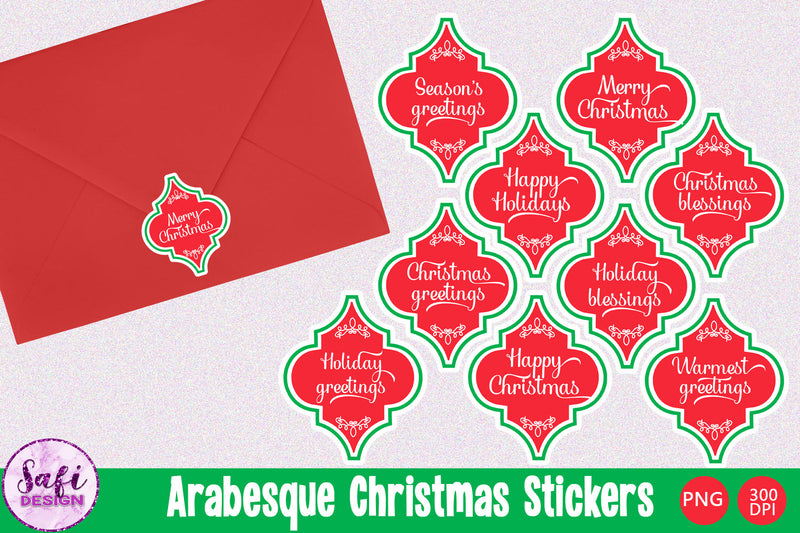 Arabesque Christmas Greetings Printable Stickers SVG Safi Design 