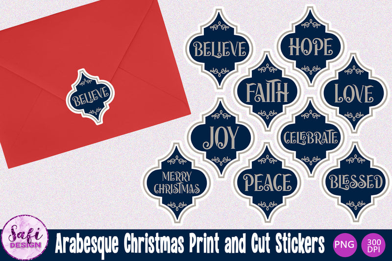Arabesque Christmas Words Print and Cut Stickers SVG Safi Design 