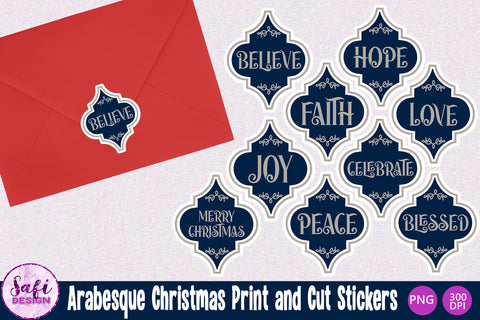 Arabesque Christmas Words Print and Cut Stickers SVG Safi Design 