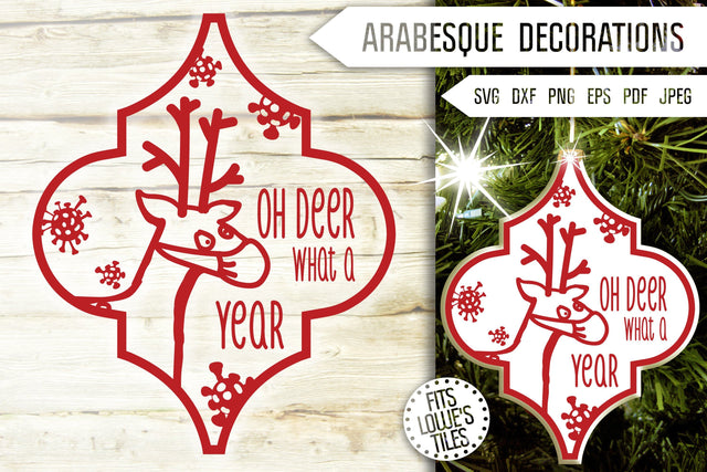 Arabesque Oh Deer What A Year Svg. Deer With A Mask Svg. Arabesque Ornaments Svg. Lowe's Tile Svg. Quarantine Svg. Covid Dxf Eps Png Jpg Pdf SVG Mint And Beer Creations 