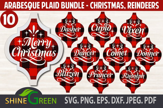 Arabesque Plaid Christmas Ornament Bundle SVG Cut Files SVG Shine Green Art 