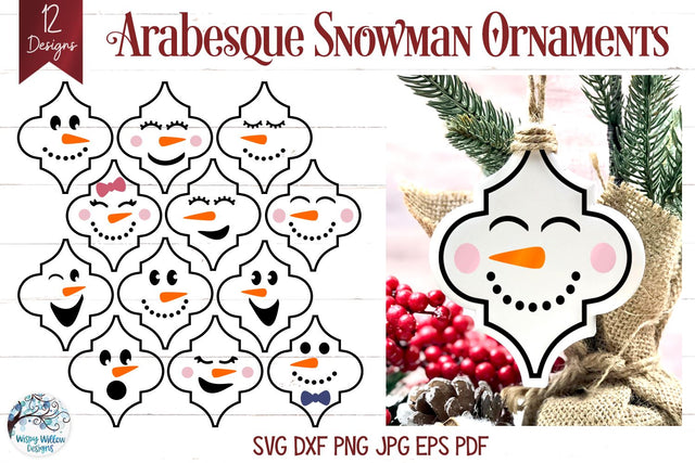 Arabesque Snowman Christmas Ornament SVG Bundle SVG Wispy Willow Designs 