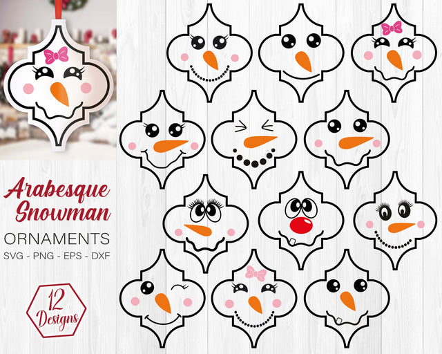 Arabesque Snowman Onament, Snowman Faces Aeabesque, Snowman SVG SvgMonkeys 