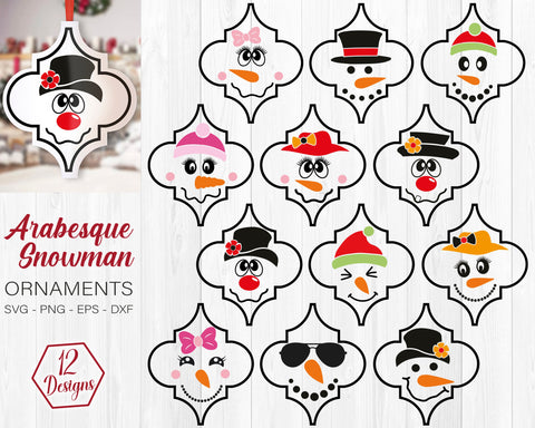 Arabesque Snowman Ornament Bundle SVG, Christmas Ornaments Bundle Svg, Snowman Faces Arabesque SVG SvgMonkeys 