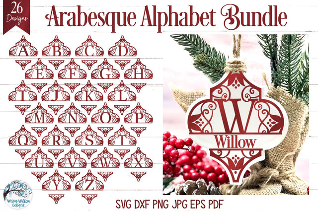 Arabesque Split Alphabet Christmas Ornament SVG Bundle SVG Wispy Willow Designs 