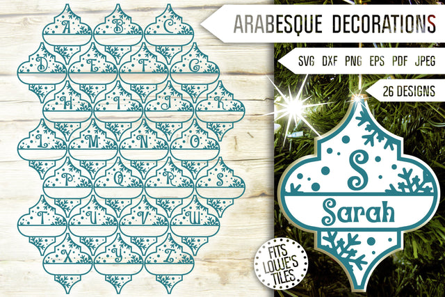 Arabesque Split Monogram Christmas Ornament Svg Bundle. Alphabet Letters Svg. Lowe's Satori Tile Svg. Monogram Svg. Arabesque Dxf, Eps, Png SVG Mint And Beer Creations 