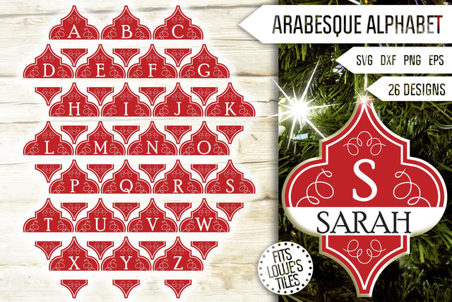 Arabesque Split Monogram Svg Bundle. Christmas Ornament Svg. Alphabet Letters Svg. Lowe's Tile Svg. Monogram Svg. Arabesque Dxf, Eps, Png SVG Mint And Beer Creations 