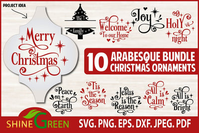 Arabesque SVG Bundle - 10 Christmas Ornaments, Jesus, Tree Monogram SVG Shine Green Art 