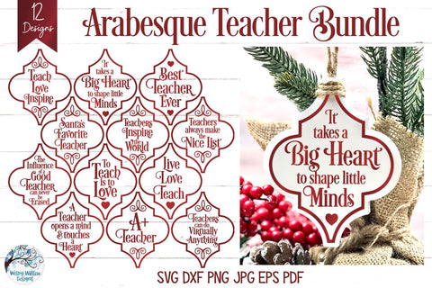 Arabesque Teacher Christmas Ornament SVG Bundle SVG Wispy Willow Designs 