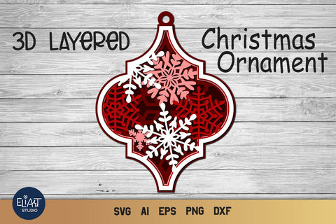 Arabesque Tile Ornament SVG, 3D Layered SVG Christmas Decor. 3D Paper Elinorka 