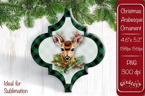 Arabesque tiles Christmas ornament Sublimation Watercolor Christmas Baby Animal PNG Sublimation Createya Design 