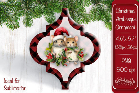 Arabesque tiles Christmas ornament Sublimation Watercolor Christmas Baby Animal PNG Sublimation Createya Design 