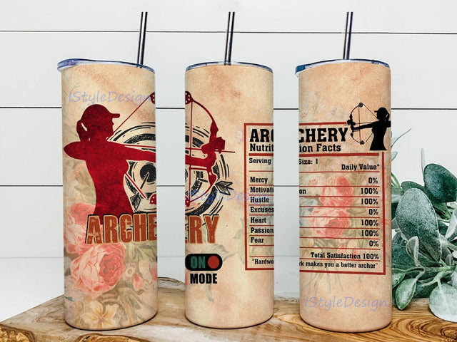 Archery 20oz Skinny Tumbler Png, Cup With Lid, Nutrition Facts Stainless Steel Sports Tumblers, Archers Bowhunters Vintage Flower Floral Tumbler Sublimation iStyleDesign 