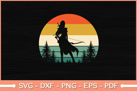 Archery Girl Archer Bow Vintage Retro Sunset Svg File SVG Helal 