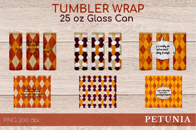 Argyle Pattern Bundle 25 oz. Glass Tumbler Design Sublimation Petunia Digital Design 