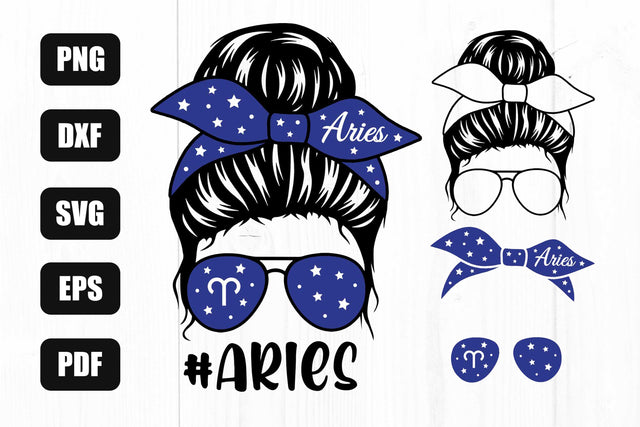 Aries Svg, Aries Zodiac Sign Svg, Mom Life Svg, Messy Bun Svg, Aries Sublimation SVG Litke Designs 
