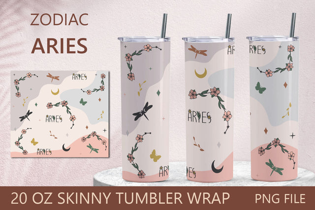 Aries zodiac sign tumbler, Horoscope 20 oz skinny tumbler wrap Sublimation AnastasiyaArtDesign 