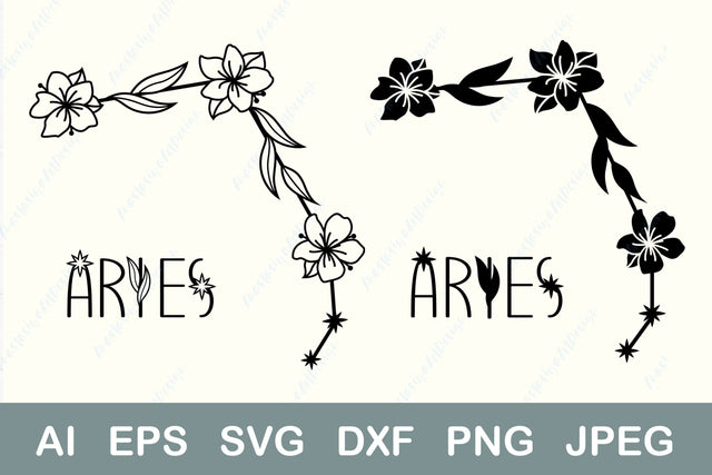 Aries zodiac sign with flowers svg, Horoscope symbol svg, Floral constellation SVG AnastasiyaArtDesign 