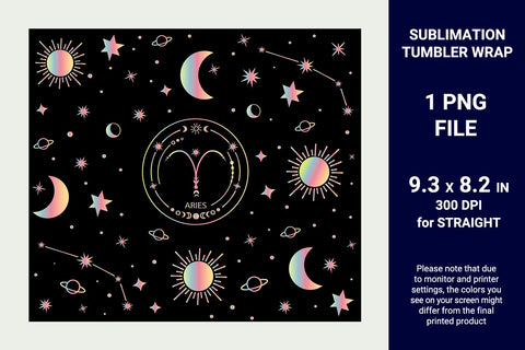 Aries zodiac tumbler wrap, zodiac signs tumbler Sublimation KMarinaDesign 