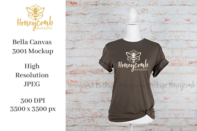 Army Bella Canvas 3001 T-Shirt Mockup, Women's T-Shirt Mockup Mock Up Photo Honeycomb Mockups 