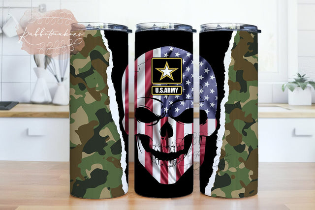 Army Flag Tumbler, 20oz Skinny Tumbler Sublimation Designs, Camo Military Tumbler Full Wrap, PNG Digital Download Sublimation Rabbitmakies 