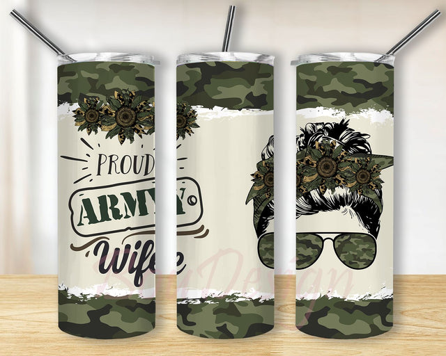 Army Gift Proud Army Wife Stainless Steel Tumbler 20 oz Skinny Tumbler Sublimation Designs For Straight/Tapered PNG Files Digital Download Sublimation BouDesign 