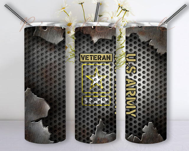 Army Tumbler PNG, 20oz Skinny Tumbler Sublimation Designs, Camo Military Tumbler Full Wrap, PNG Digital Download Sublimation PixelChick 