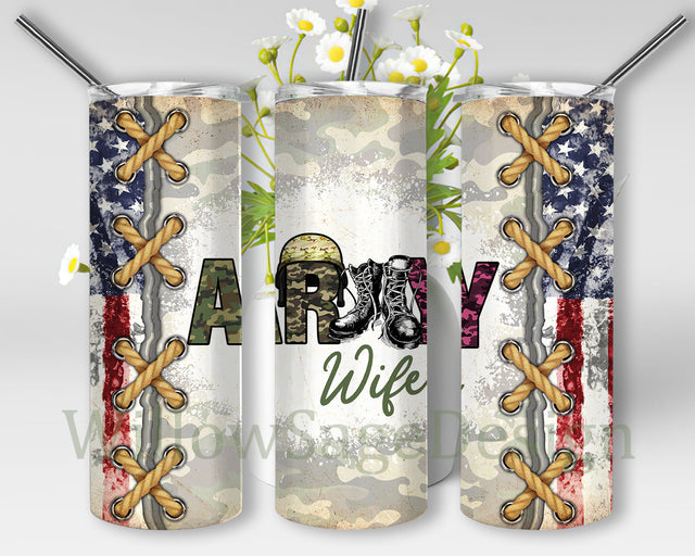 Army Wife Camo Design Tumbler, Army Wife 20oz Skinny Tumbler, Army Wife Camouflage Tumbler Png, American Flag Tumbler Wrap, Army Sublimation Design, Digital Download Sublimation WillowSageDesign 