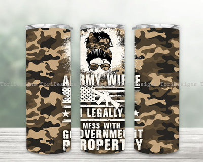 Army Wife Military 20oz Skinny Tumbler, Military Wife Camo Tumbler Sublimation Sublimation ToriDesigns 