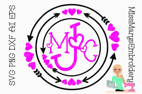 Arrow Heart Monogram Frame SVG MissMarysEmbroidery 