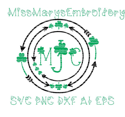 Arrow Shamrock Monogram Frame SVG MissMarysEmbroidery 