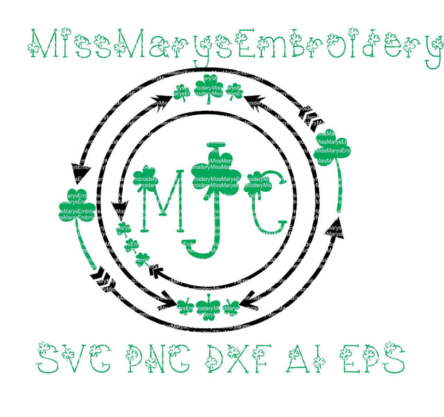 Arrow Shamrock Monogram Frame SVG MissMarysEmbroidery 
