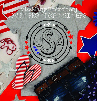 Arrow Star USA Monogram Frame SVG MissMarysEmbroidery 