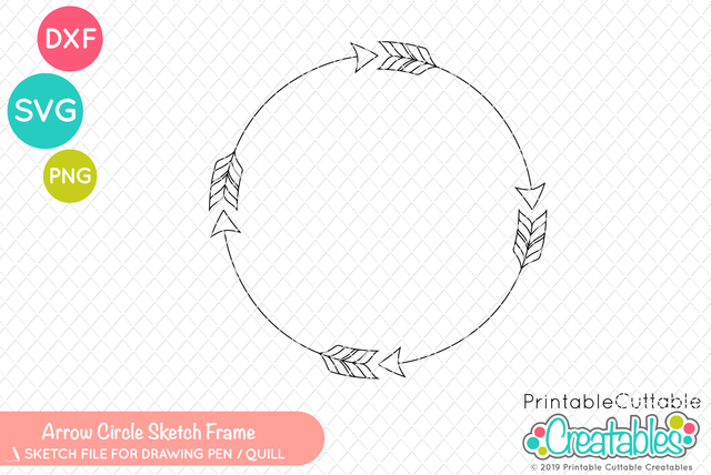 Arrows Circle Monogram Frame Sketch SVG Printable Cuttable Creatables 