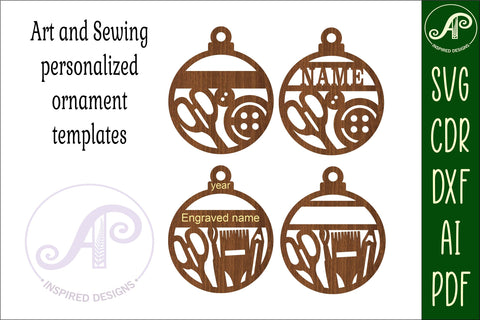Art and Sewing Christmas Ornaments, 2 designs SVG laser SVG APInspireddesigns 