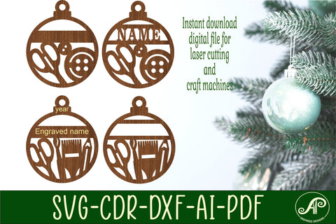 Art and Sewing Christmas Ornaments, 2 designs SVG laser SVG APInspireddesigns 