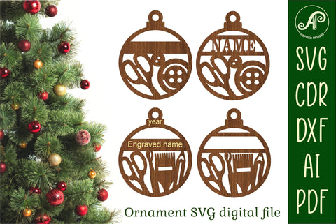 Art and Sewing Christmas Ornaments, 2 designs SVG laser SVG APInspireddesigns 