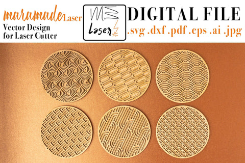 Art Decò Coasters Vector File for Laser Cutter - 6 Variations SVG MaramadeLaser 
