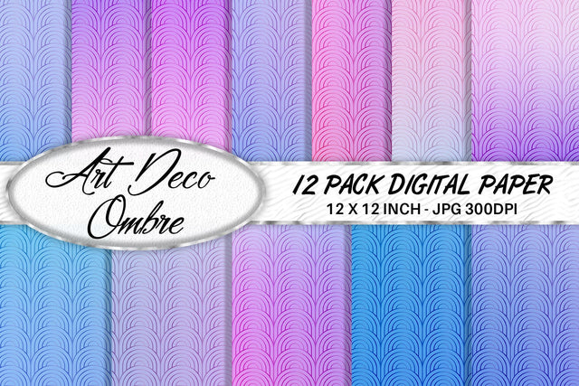 Art deco pattern digital paper with gradient blue pink color background Digital Pattern artnoy 