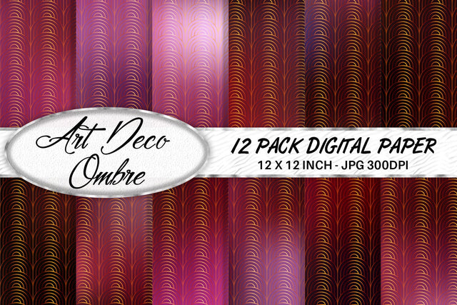 Art deco pattern digital paper with gradient dark pink color background Digital Pattern artnoy 